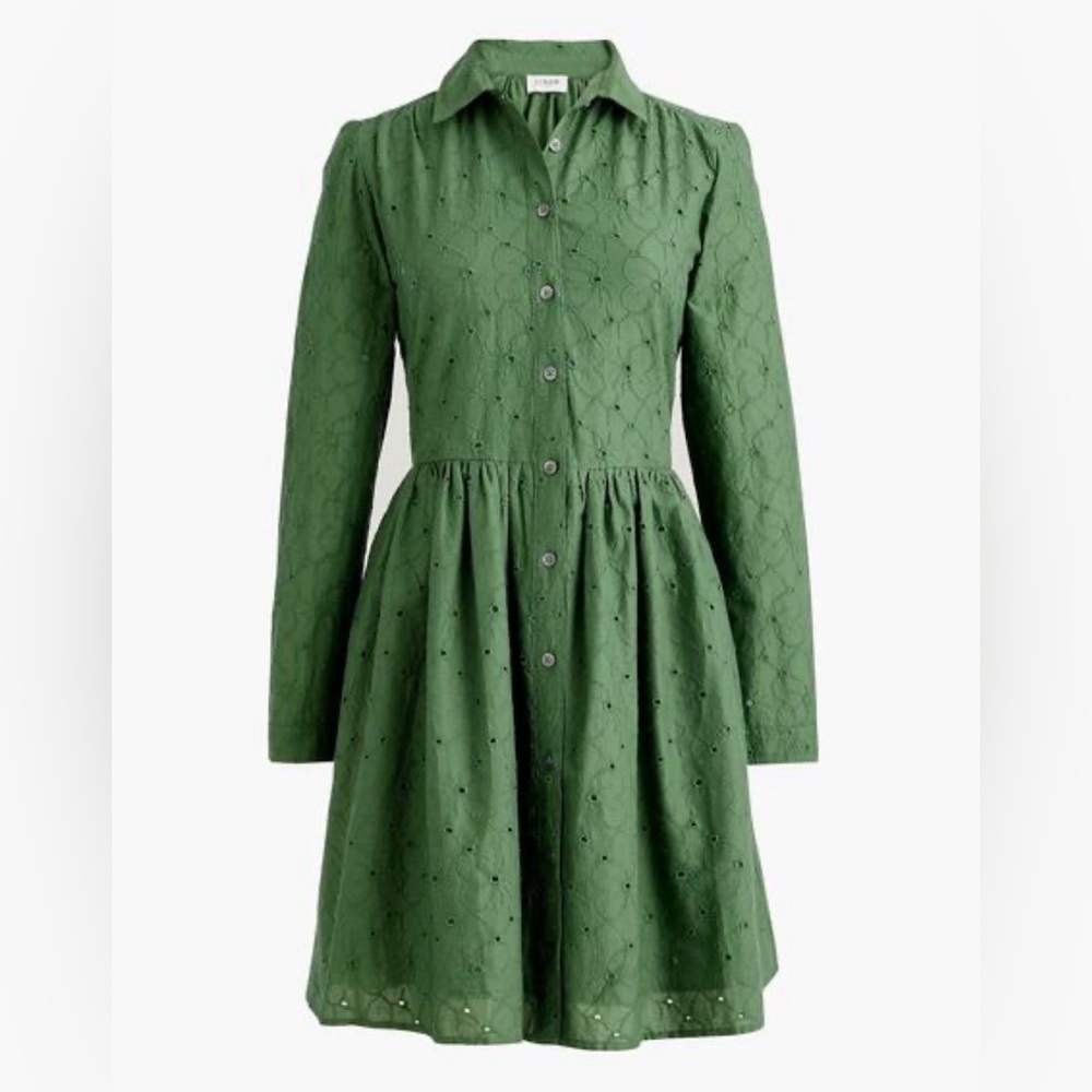 J. Crew Sage Green Dress Eyelet Floral Cotton Dress